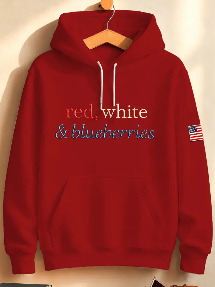 Unisex ’Red White & Blueberries’ Loose Hooded Sweatshirt Red / S