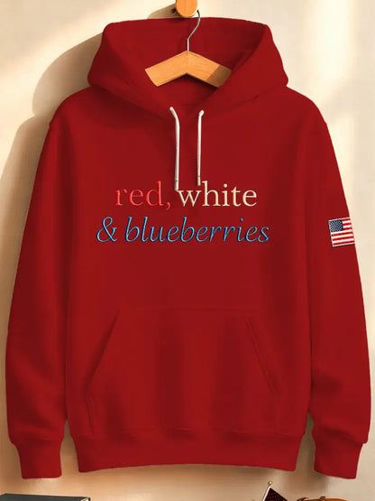 Unisex ’Red White & Blueberries’ Loose Hooded Sweatshirt Red / S