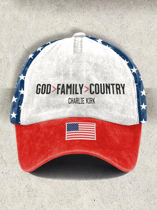 Unisex Resort God Family Country In That Order Charlie Kirk Print Hat As picture / ONE