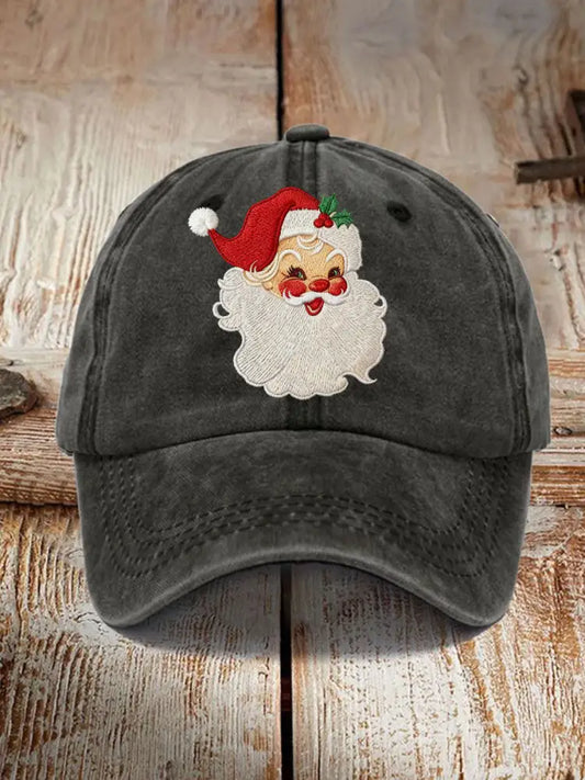Unisex Santa Print Hat Black / ONE