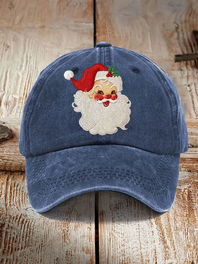 Unisex Santa Print Hat Navy Blue / ONE