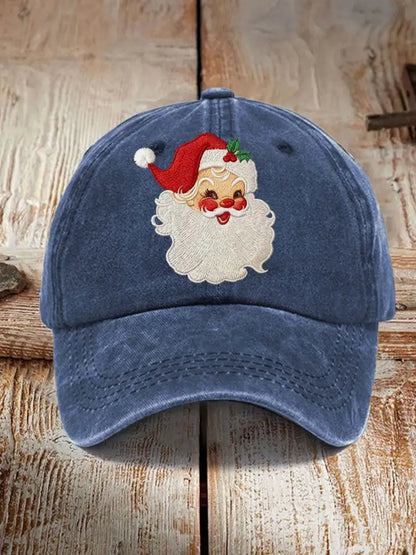 Unisex Santa Print Hat Navy Blue / ONE