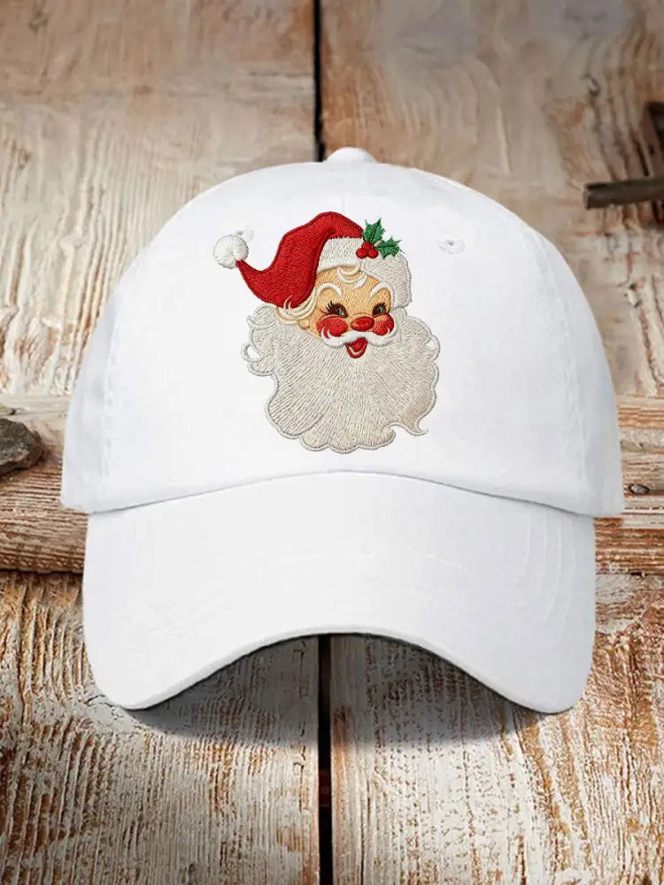 Unisex Santa Print Hat White / ONE