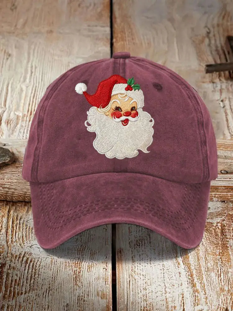 Unisex Santa Print Hat Wine Red / ONE