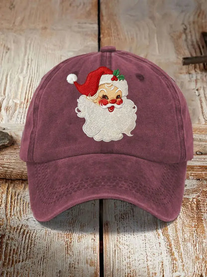 Unisex Santa Print Hat Wine Red / ONE