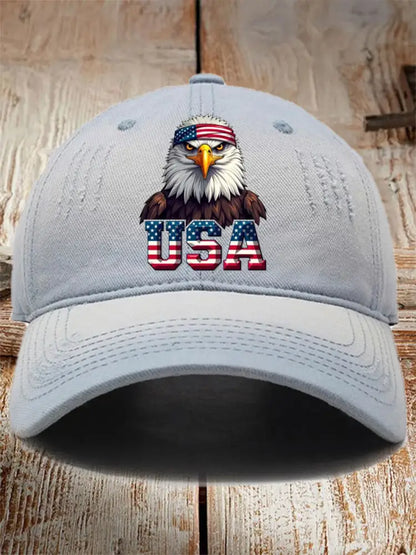 Unisex USA Flag Bald Eagle Print Hat Blue / JM