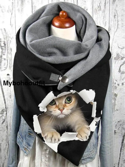 Vintage Cat Art Print Casual Scarf A / Jm