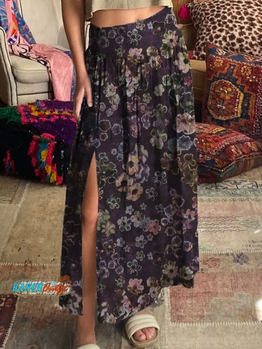 Vintage Floral Print Skirt MultiColor / S