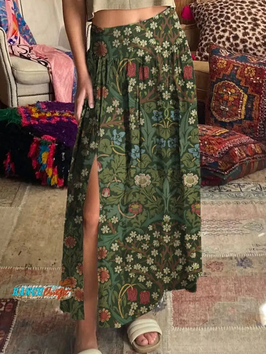 Vintage Floral Print Skirt MultiColor / S