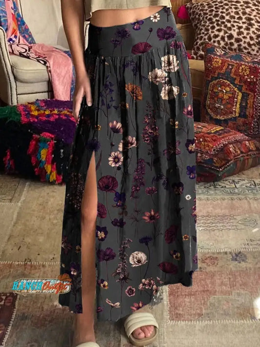 Vintage Floral Print Skirt MultiColor / S