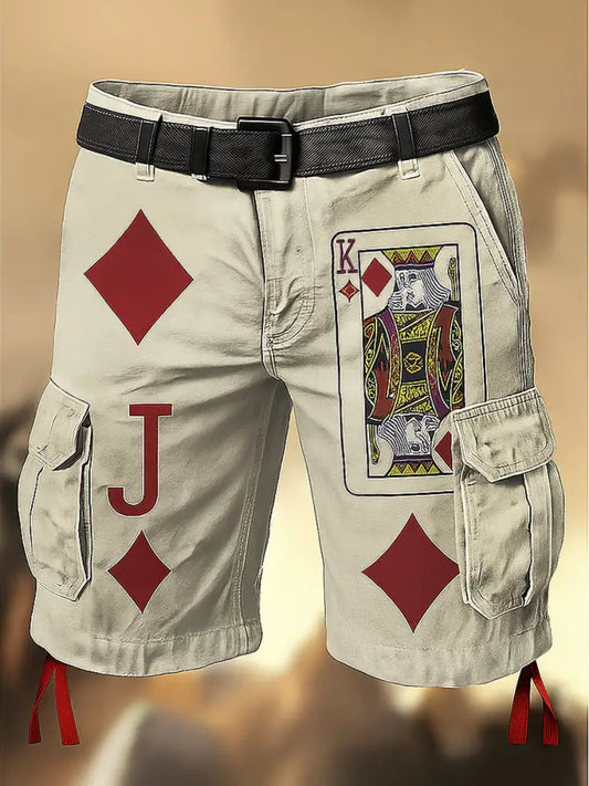Vintage Poker Printed Retro Texture Drawstring Pocket Casual Cargo Shorts A / M