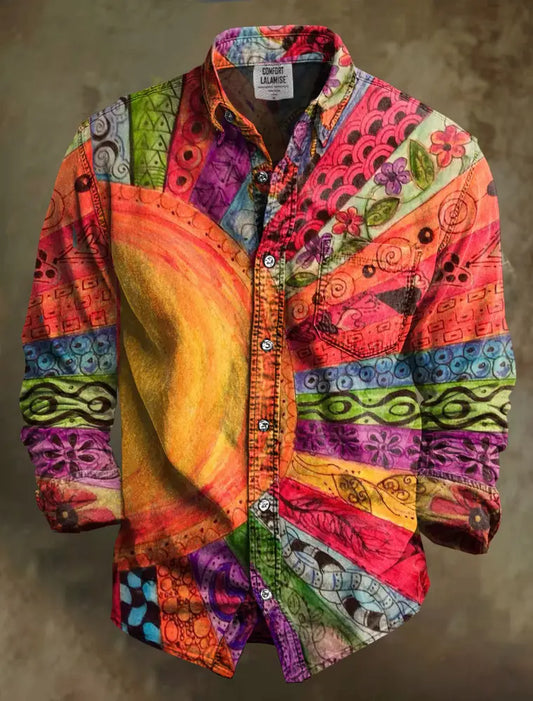 Vintage Sun Inspirtion Art Print 100% Cotton Long Sleeve Shirt Multicolor / S