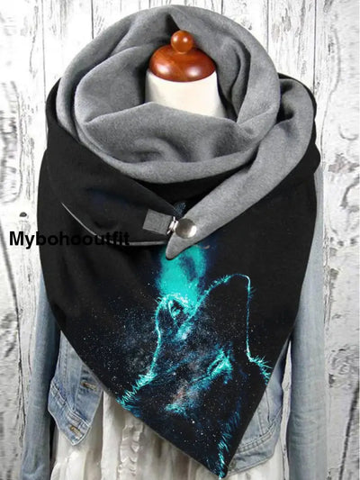 Vintage Wolf Art Print Casual Scarf A / Jm