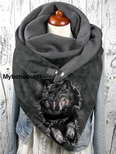 Vintage Wolf Art Print Casual Scarf A / Jm