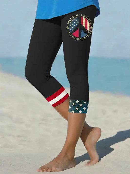 Women’s 8647 FDT Imagine Peace Printed Yoga Leggings Black / S
