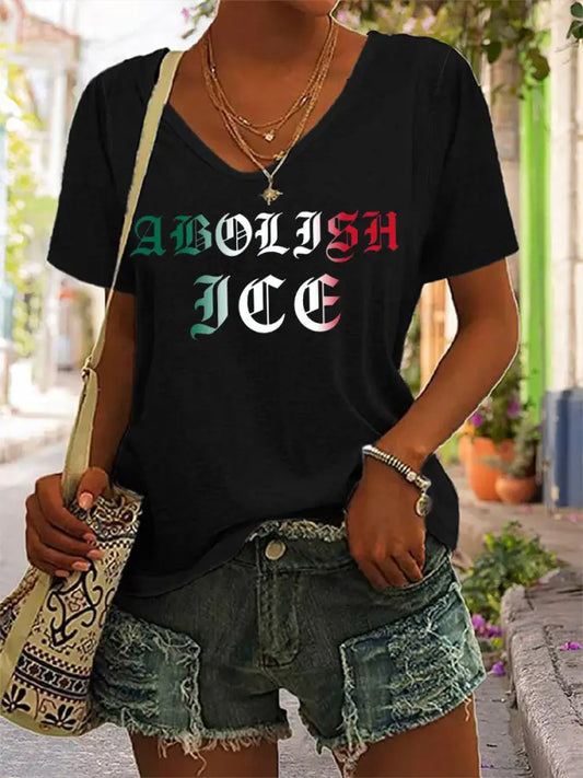 Women’s Abolish ICE V-Neck Tee Black / S