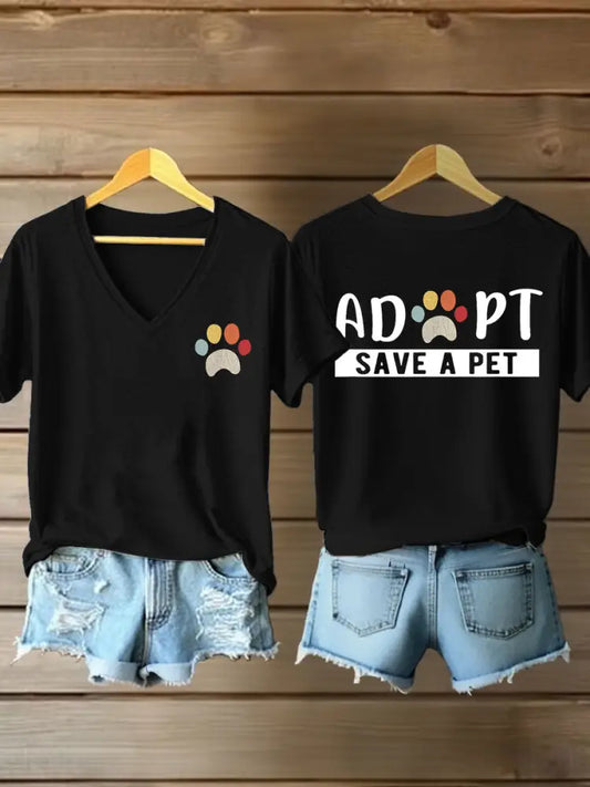 Women’s adopt save a pet V-neck T-shirts Black / S