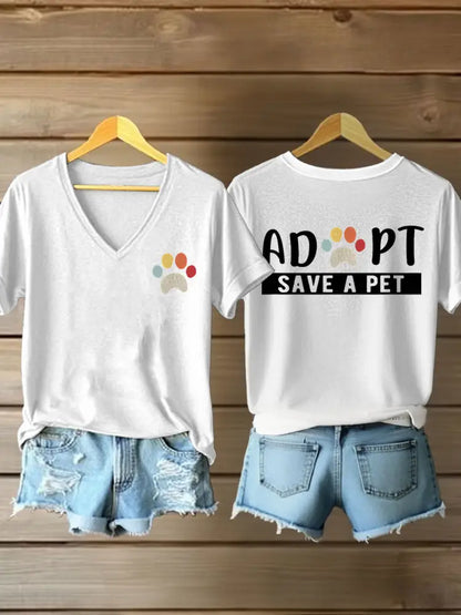 Women’s adopt save a pet V-neck T-shirts White / S