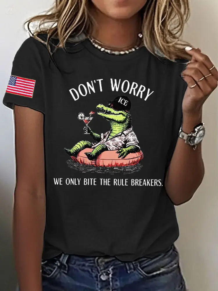 Women’s Alligator Alcatraz Funny Florida Everglades Dark Humor Printed T-shirt Black / S