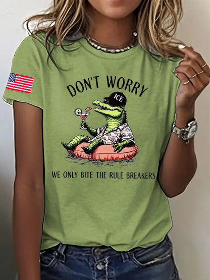 Women’s Alligator Alcatraz Funny Florida Everglades Dark Humor Printed T-shirt Green / S