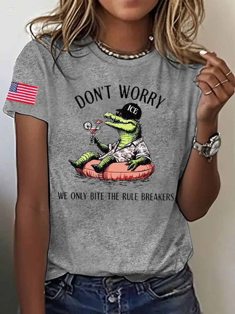 Women’s Alligator Alcatraz Funny Florida Everglades Dark Humor Printed T-shirt Light Gray / S
