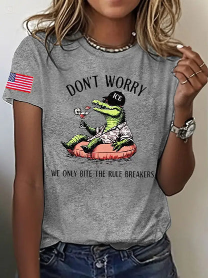 Women’s Alligator Alcatraz Funny Florida Everglades Dark Humor Printed T-shirt Light Gray / S