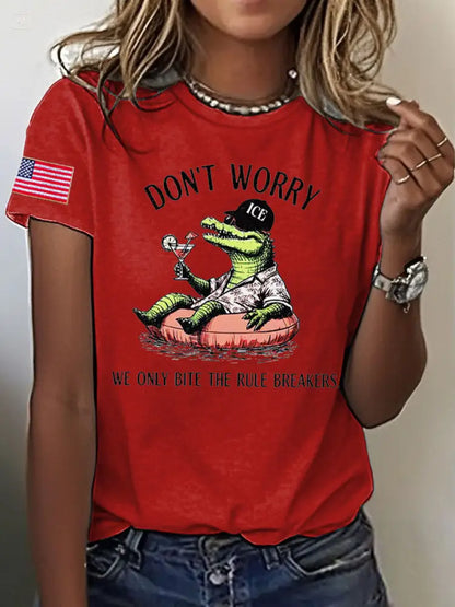 Women’s Alligator Alcatraz Funny Florida Everglades Dark Humor Printed T-shirt Red / S