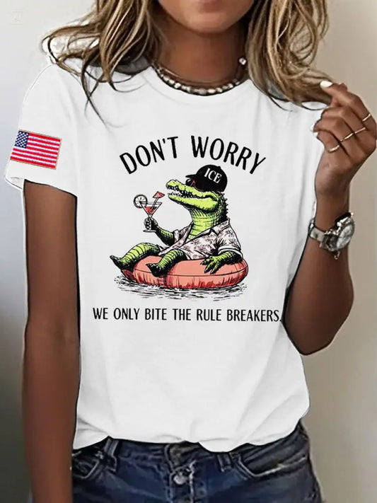 Women’s Alligator Alcatraz Funny Florida Everglades Dark Humor Printed T-shirt White / S