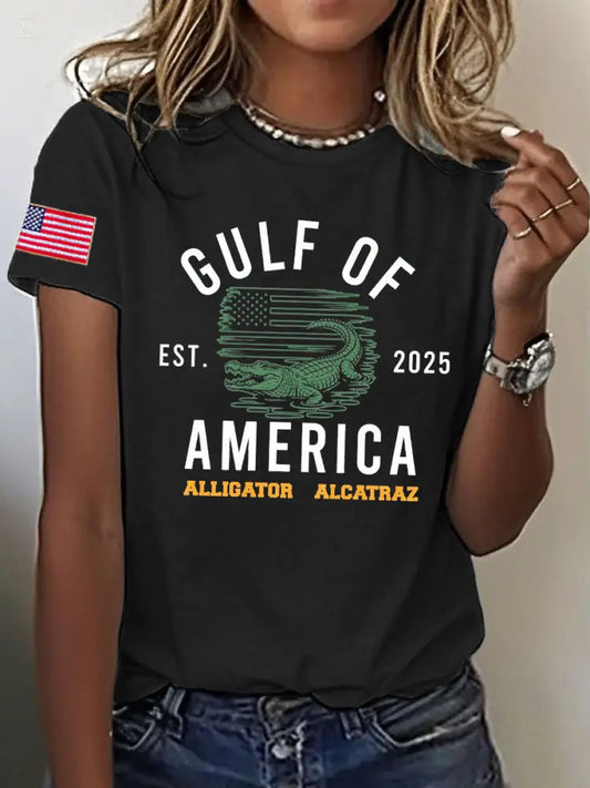 Women’s Alligator Alcatraz Gulf of America Printed T-Shirt Black / S