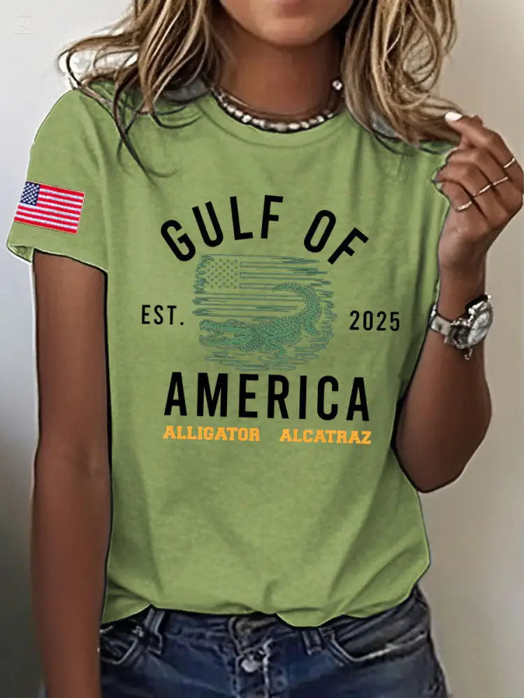 Women’s Alligator Alcatraz Gulf of America Printed T-Shirt Green / S