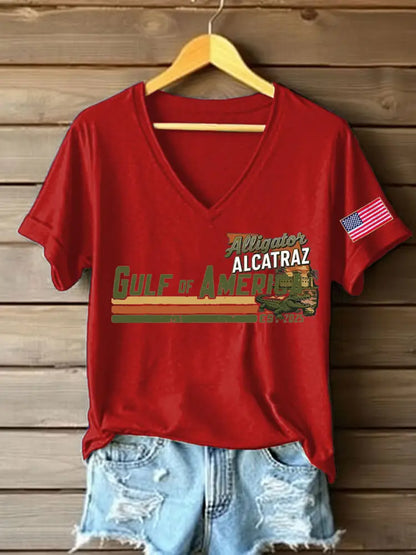 Women’s Alligator Alcatraz Gulf of America Printed T-Shirt Red / S