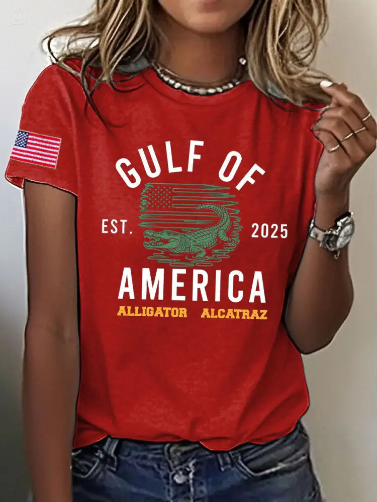 Women’s Alligator Alcatraz Gulf of America Printed T-Shirt Red / S