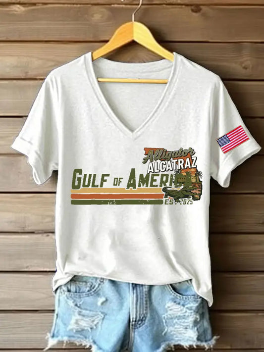 Women’s Alligator Alcatraz Gulf of America Printed T-Shirt White / S