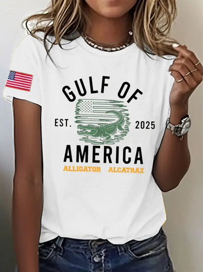 Women’s Alligator Alcatraz Gulf of America Printed T-Shirt White / S