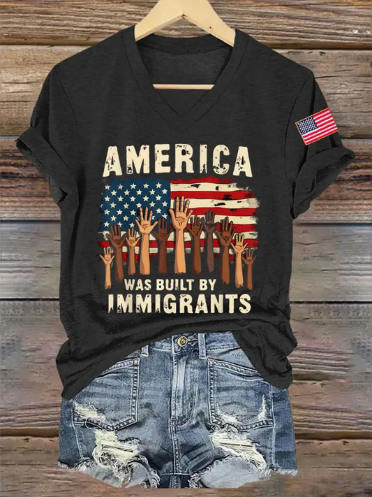 Women’s America Was Built By Immigrants Short Sleeve T-Shirt Black / S