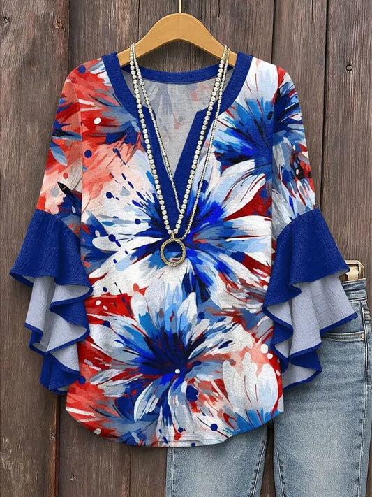 Women’s American Flag Floral Print Casual T-Shirt As picture / S