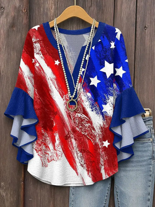 Women’s American Flag Printed Casual T-Shirt As picture / S