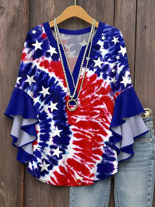Women’s American Flag Printed Casual T-Shirt As picture / S
