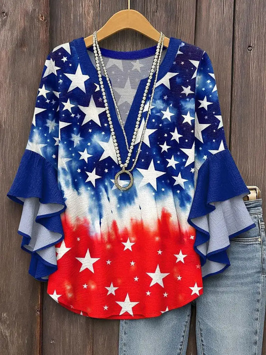 Women’s American Flag Printed Casual T-Shirt As picture / S