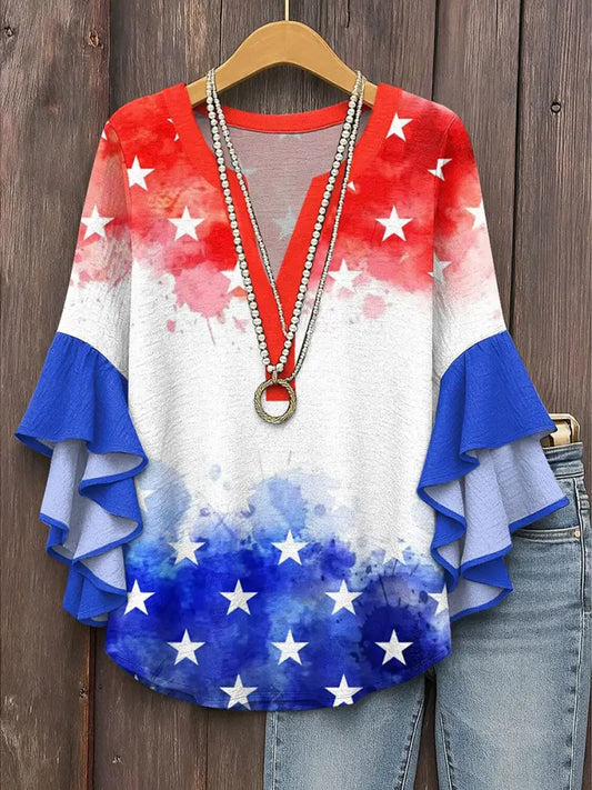 Women’s American Flag Printed Casual T-Shirt As picture / S