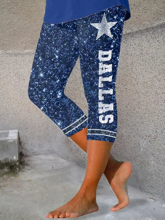 Women’s American Football Print Casual Leggings Blue / S