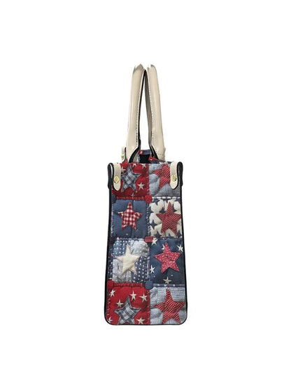 Women’s American Star Flag Art Leather Tote Shoulder Bag