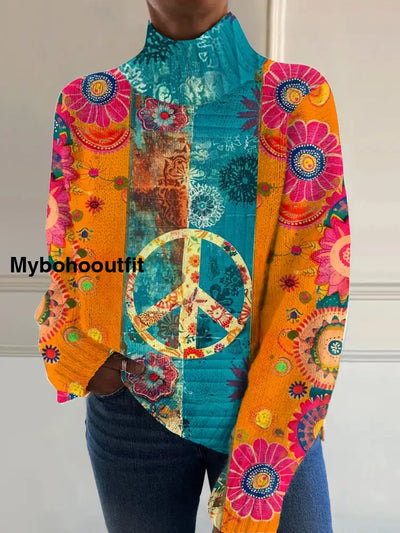 Womens Art Vintage Hippie Print Casual Chic Sweater Pullover A / S