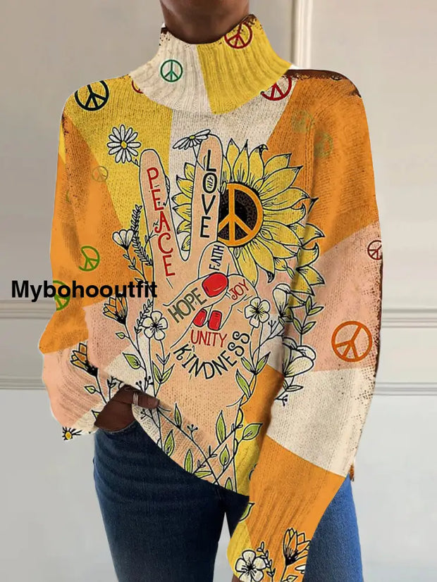 Womens Art Vintage Hippie Print Casual Chic Sweater Pullover A / S