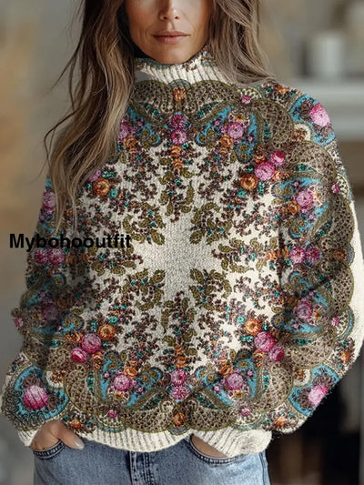 Women’s Art Vintage Print Casual Chic Sweater Pullover A / S