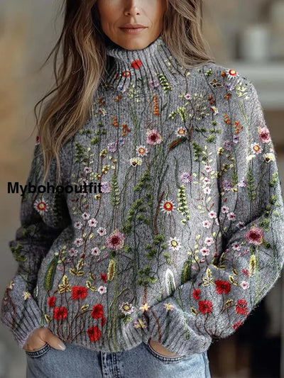 Women’s Art Vintage Print Casual Chic Sweater Pullover A / S