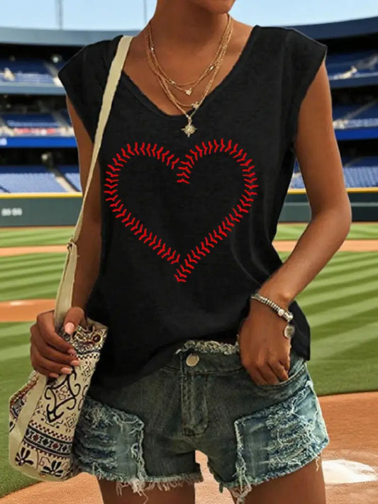 Women’s Baseball Inspired Heart Print Tank Top Black / S