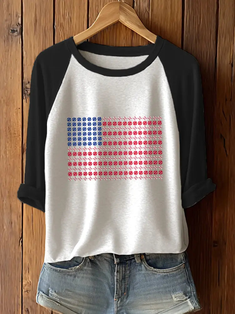 Women’s Baseball Print Casual T-Shirt Black / S