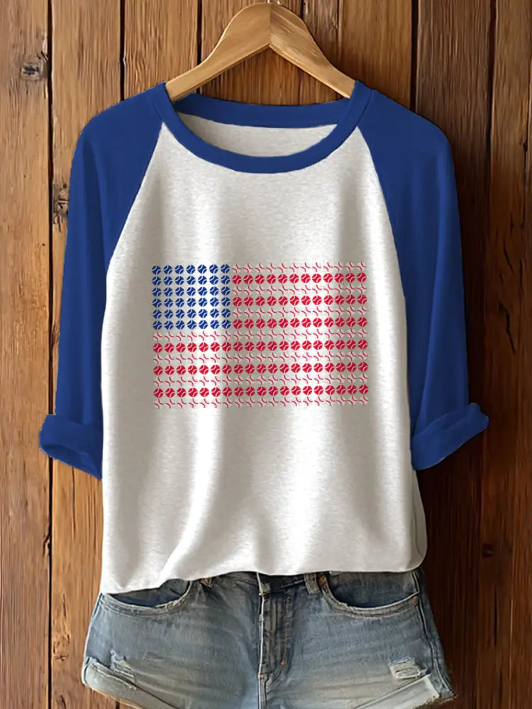 Women’s Baseball Print Casual T-Shirt Blue / S