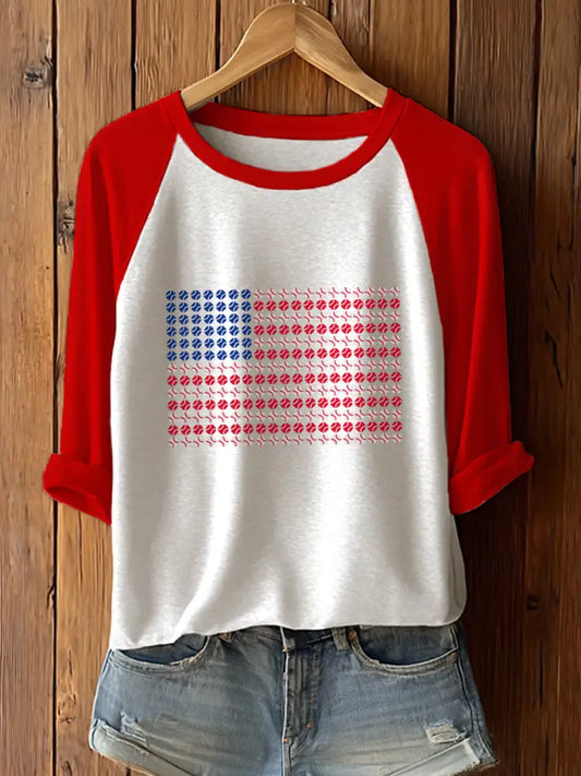 Women’s Baseball Print Casual T-Shirt Red / S